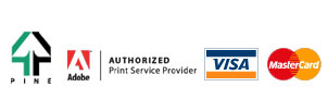 logos for Print Industries of New England, Adobe Authorized Print Service Provider, VISA and MasterCard